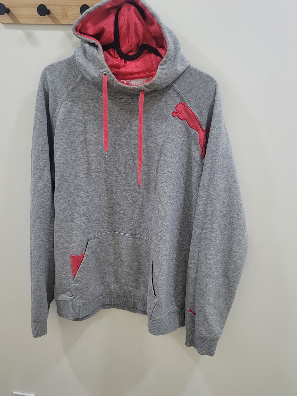 Girls Puma Gray Hoodie with Pink Accents and Hood Lining Cozy Daily